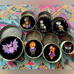 Lot of 7 Erstwilder “Halloween”brooches (Nature's Nocturne bat Kitschy Witch)